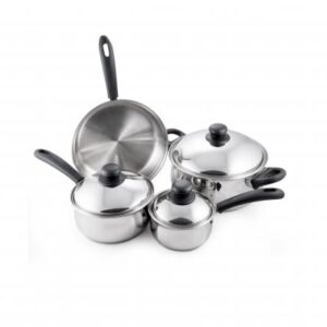 7 Pc. Stainless Steel Cookware w/SS Lids and Black Phenolic Handles
